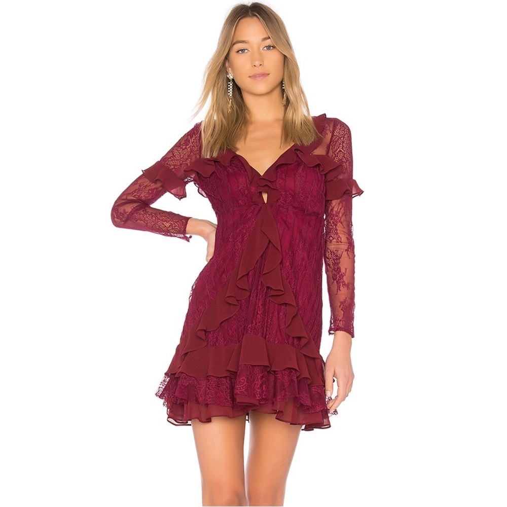 FOR LOVE OF LEMONS DAPHNE LACE MINI
BURGUNDY DRESS SZ XS